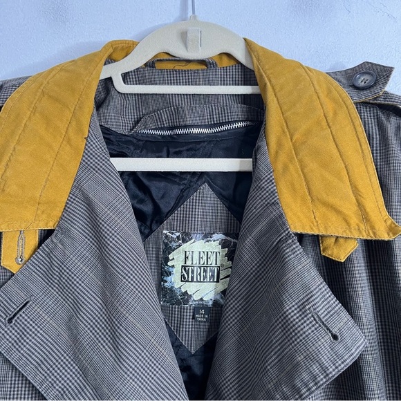 Vintage Fleet Street Glen Plaid Cotton Trench Coat Belted Double Breast Size 14 - Picture 5 of 12